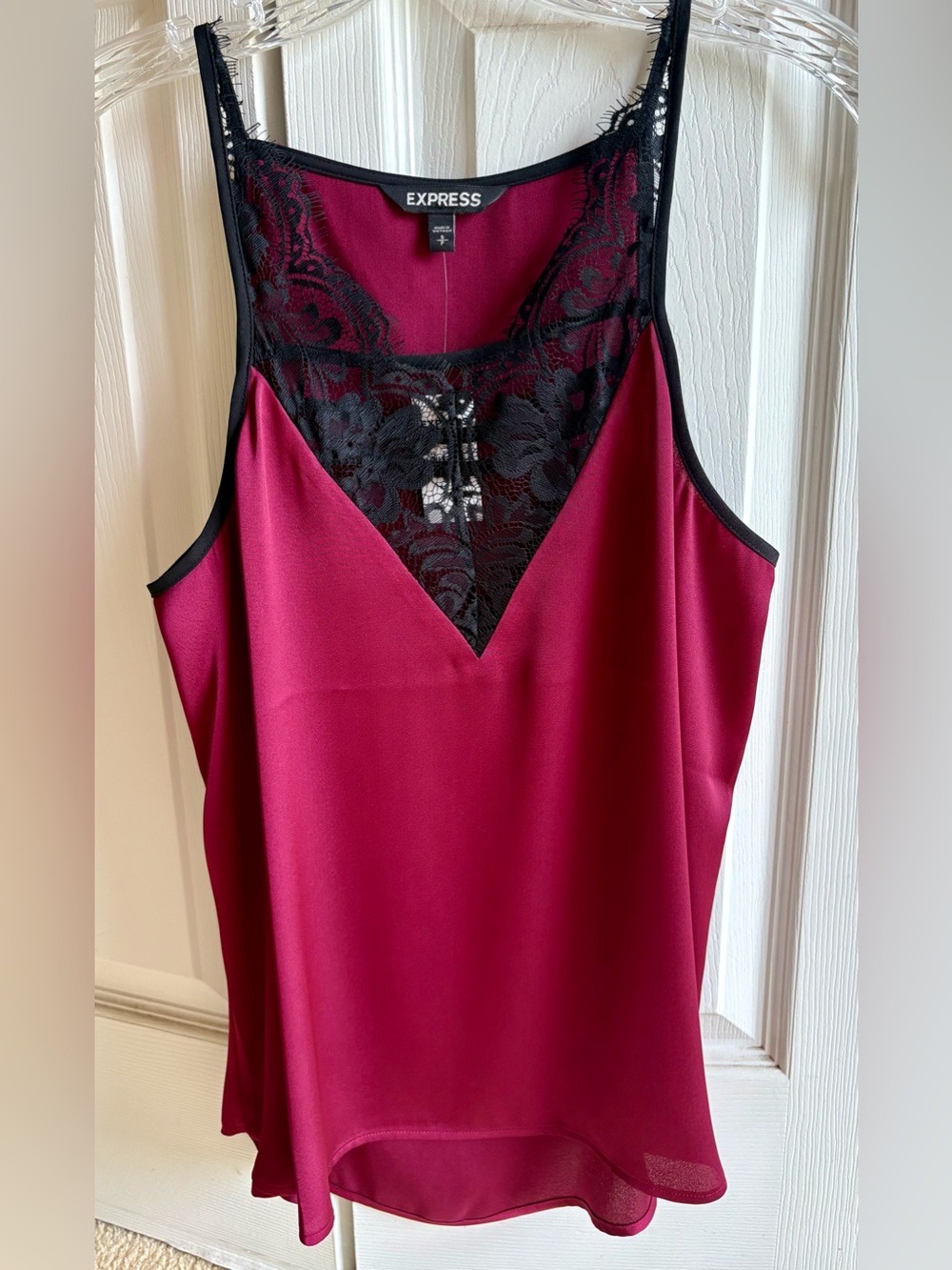 Express Wine Red Cami with Black Lace Trim
